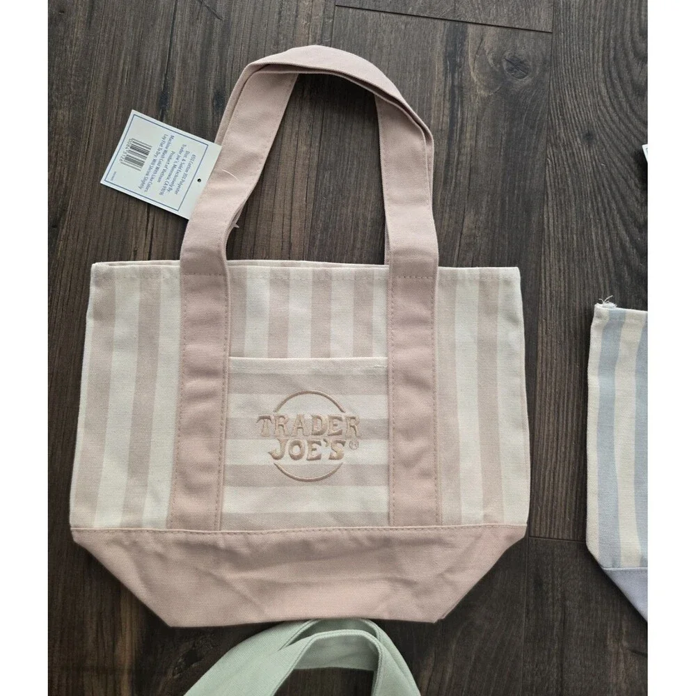 Trader Joe’s Mini Pastel Stripe Canvas Tote Bag Limited Edition Set Of 4